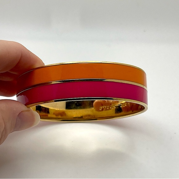 Kate Spade “Take a Chance” Pink Orange Striped Bangle Bracelet - Picture 5 of 6